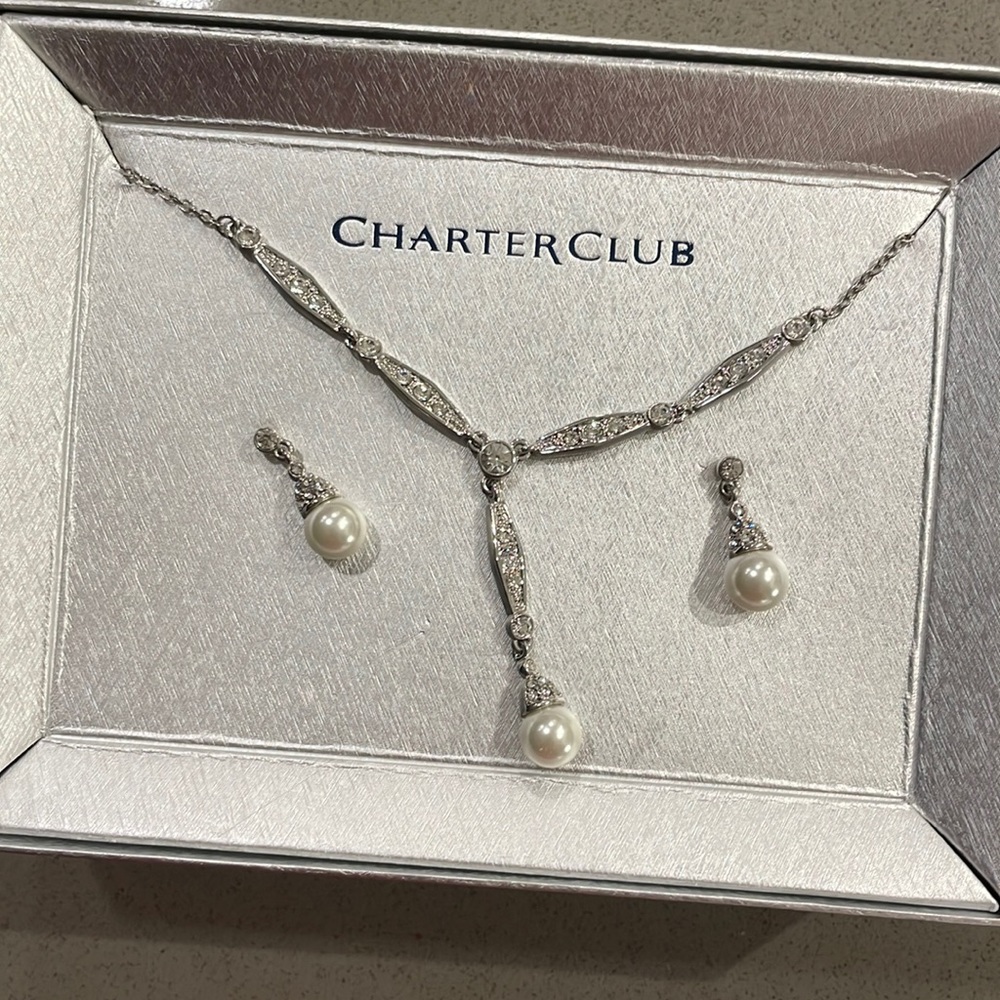 Charter club pearl necklace and earrings